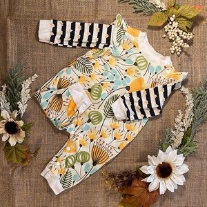 Boutique Polyester Mix Multicolor Floral and Striped Ruffle Long Sleeve Jumpsuit